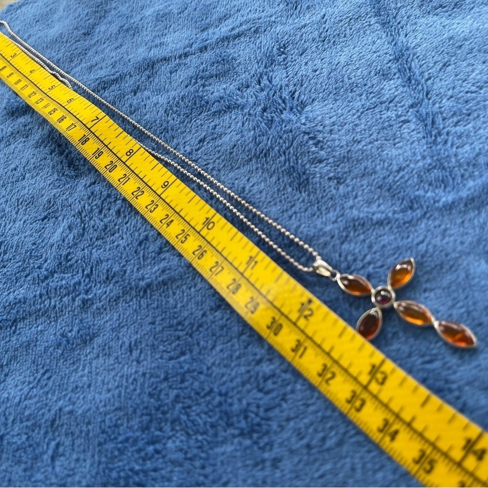 Vintage Baltic Amber Pendant Cross in Sterling Silver Necklace With Chain - Picture 6 of 6